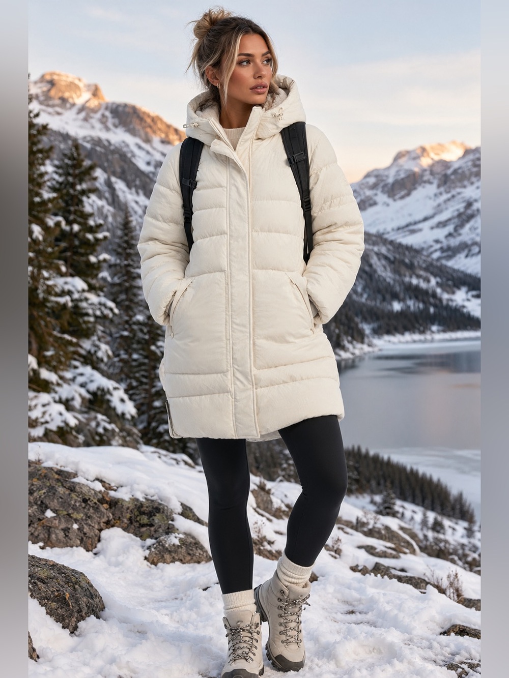 NWT Hunter Cream Water Repellant Faux Shearling Lined Hooded Jacket Sz L